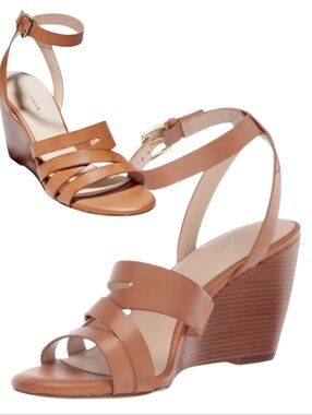 COLE HAAN NIB 🏷️'Marieta' Wedge Sandal Neutral Nude Strappy Comfortable Low 11m
